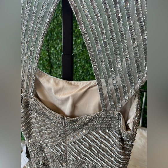 NWT Adrianna Papell silver beaded gown - Picture 10 of 12